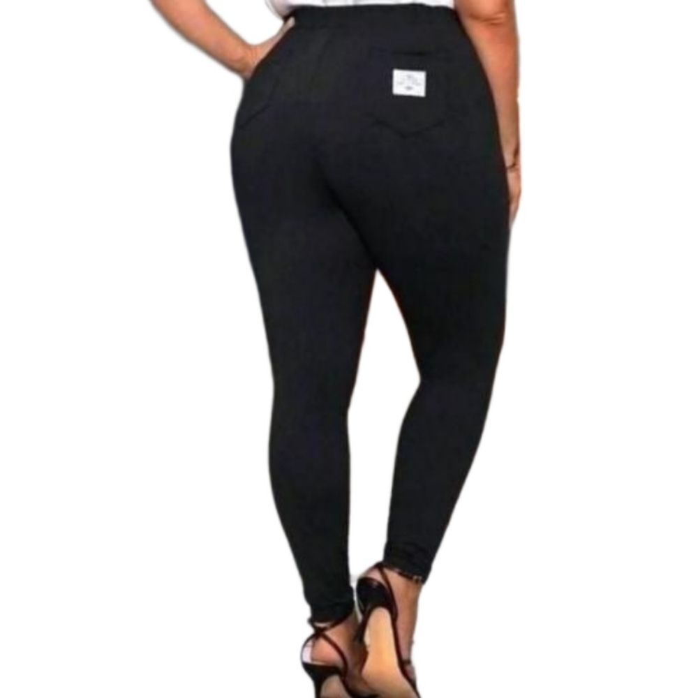 Women's Black Super cute Plus size Letter Patched Skinny pullon Pants  sz 3x